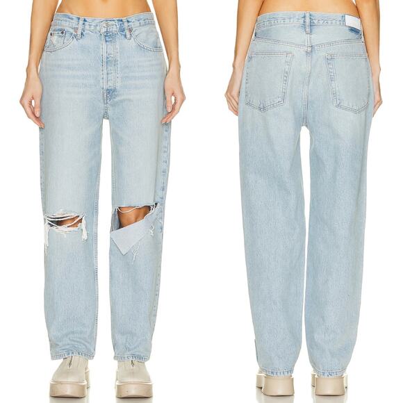 RE/DONE Distressed Low Slung Crop Jeans Women’s Size 24 Breezy Indigo - Picture 1 of 8